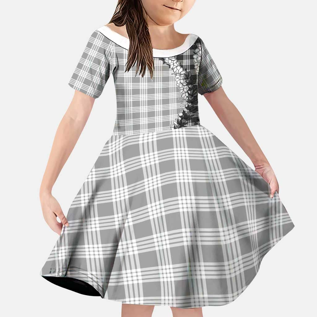 Gray Hawaii Palaka Family Matching Off Shoulder Short Dress and Hawaiian Shirt Hawaiian Honohono Lei LT05 Daughter's Dress Gray - Polynesian Pride