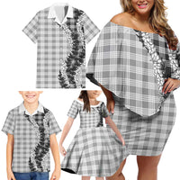 Gray Hawaii Palaka Family Matching Off Shoulder Short Dress and Hawaiian Shirt Hawaiian Honohono Lei LT05 - Polynesian Pride