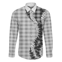Gray Hawaii Palaka Family Matching Off Shoulder Short Dress and Hawaiian Shirt Hawaiian Honohono Lei LT05 Dad's Shirt - Long Sleeve Gray - Polynesian Pride
