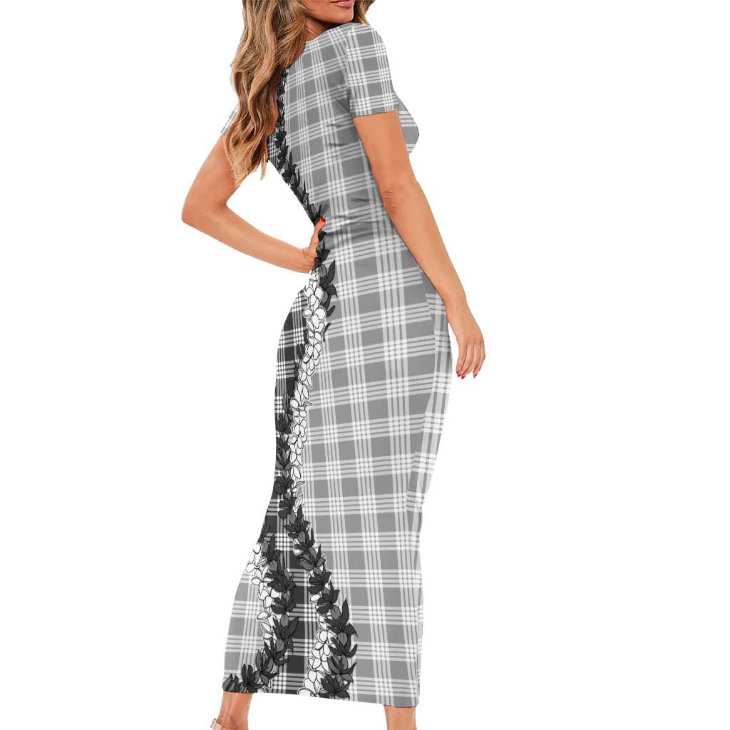 Gray Hawaii Palaka Family Matching Short Sleeve Bodycon Dress and Hawaiian Shirt Hawaiian Honohono Lei LT05 - Polynesian Pride