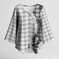 Gray Hawaii Palaka Kimono Sleeve Blouse Hawaiian Honohono Lei LT05 Female Gray - Polynesian Pride