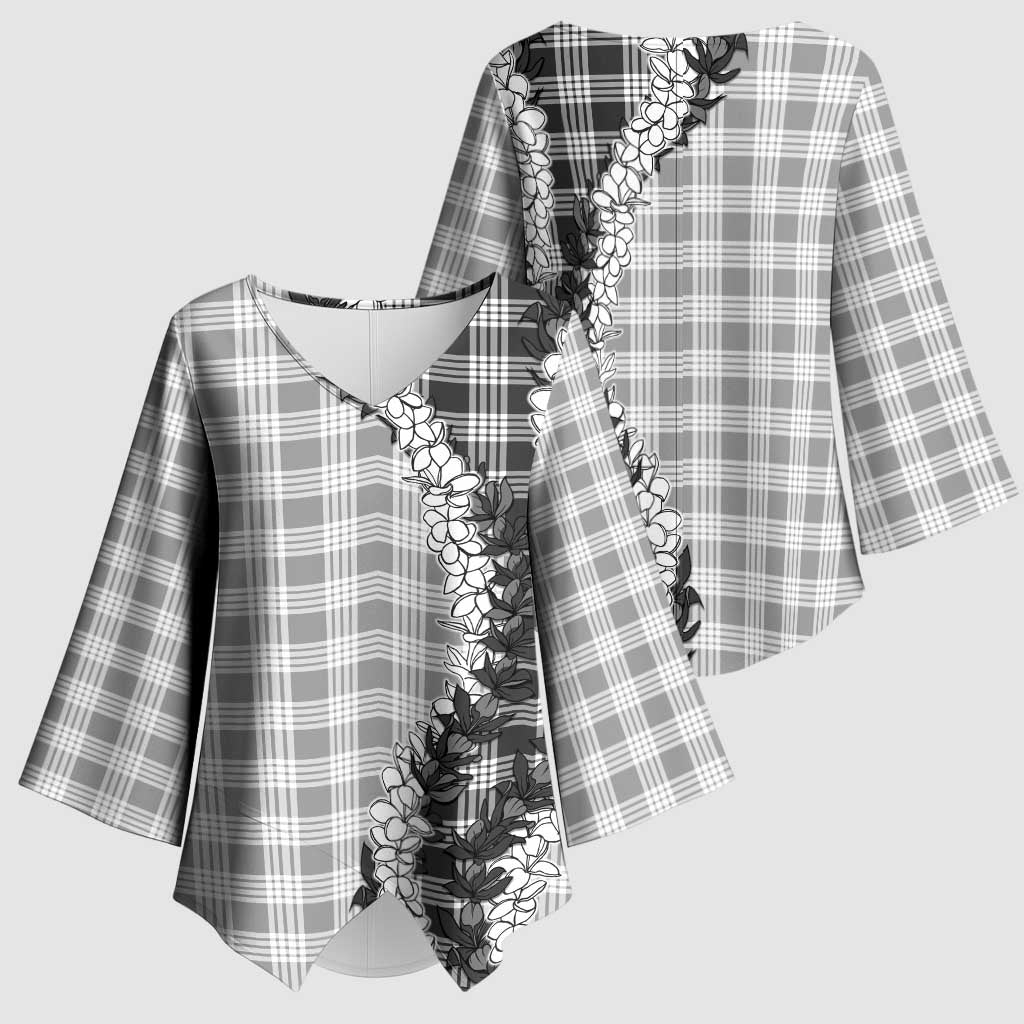 Gray Hawaii Palaka Kimono Sleeve Blouse Hawaiian Honohono Lei LT05 - Polynesian Pride