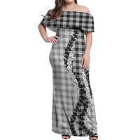 Gray Hawaii Palaka Off Shoulder Maxi Dress Hawaiian Honohono Lei