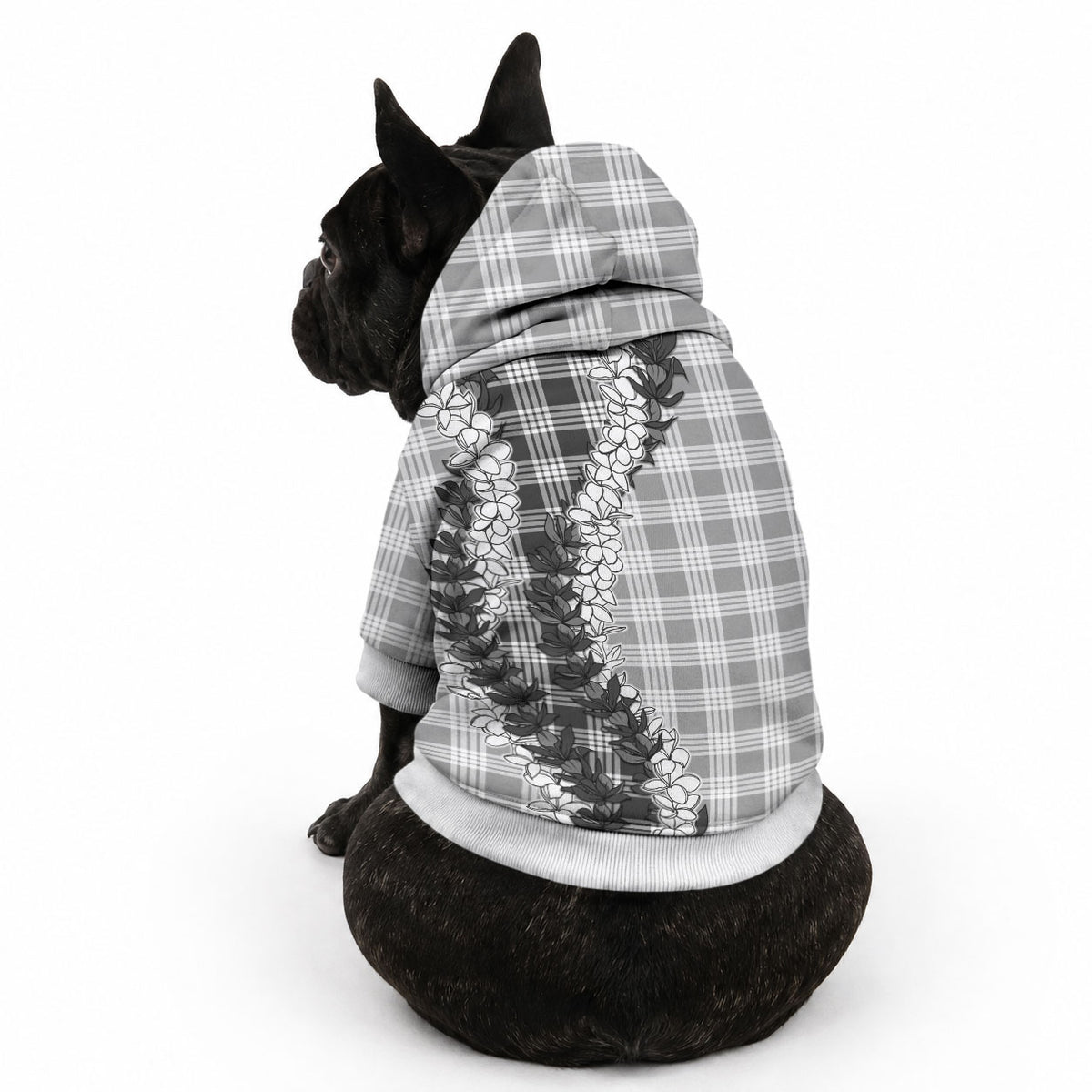 Gray Hawaii Palaka Pet Hoodie Hawaiian Honohono Lei