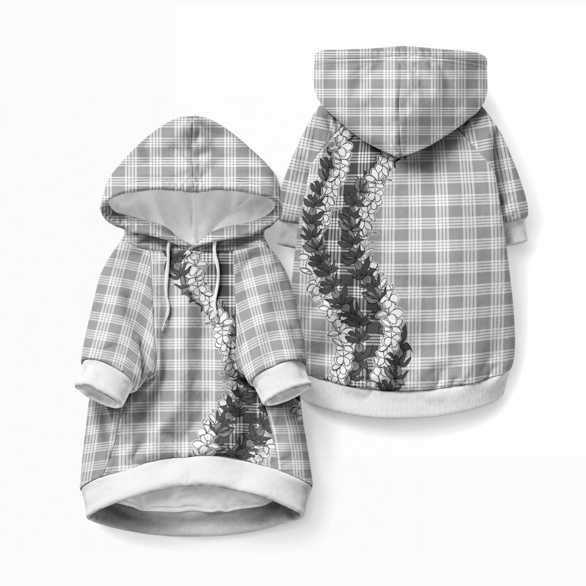 Gray Hawaii Palaka Pet Hoodie Hawaiian Honohono Lei