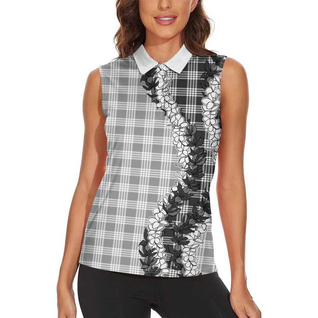 Gray Hawaii Palaka Women Sleeveless Polo Shirt Hawaiian Honohono Lei LT05 - Polynesian Pride