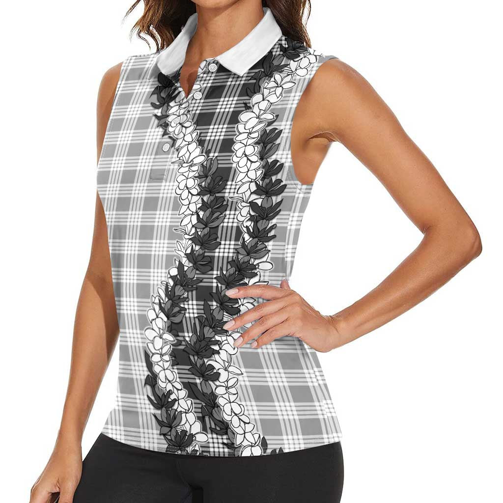 Gray Hawaii Palaka Women Sleeveless Polo Shirt Hawaiian Honohono Lei LT05 - Polynesian Pride