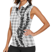 Gray Hawaii Palaka Women Sleeveless Polo Shirt Hawaiian Honohono Lei LT05 - Polynesian Pride
