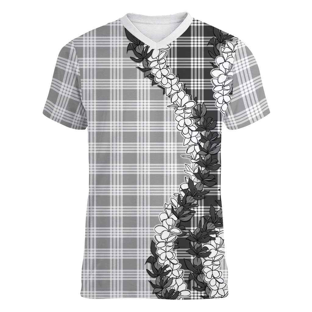 Gray Hawaii Palaka Women V-Neck T-Shirt Hawaiian Honohono Lei LT05 Female Gray - Polynesian Pride