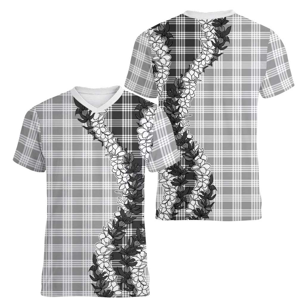 Gray Hawaii Palaka Women V-Neck T-Shirt Hawaiian Honohono Lei LT05 - Polynesian Pride