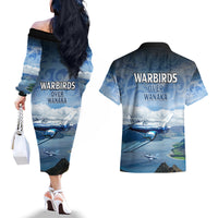 New Zealand Wanaka Air Show Couples Matching Off The Shoulder Long Sleeve Dress and Hawaiian Shirt With Maori Pattern LT05 - Polynesian Pride