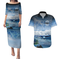 New Zealand Wanaka Air Show Couples Matching Puletasi and Hawaiian Shirt With Maori Pattern