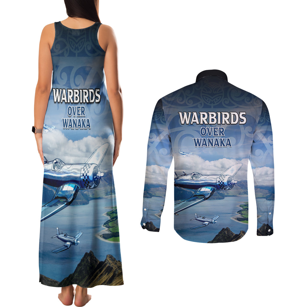 New Zealand Wanaka Air Show Couples Matching Tank Maxi Dress and Long Sleeve Button Shirt With Maori Pattern LT05 - Polynesian Pride