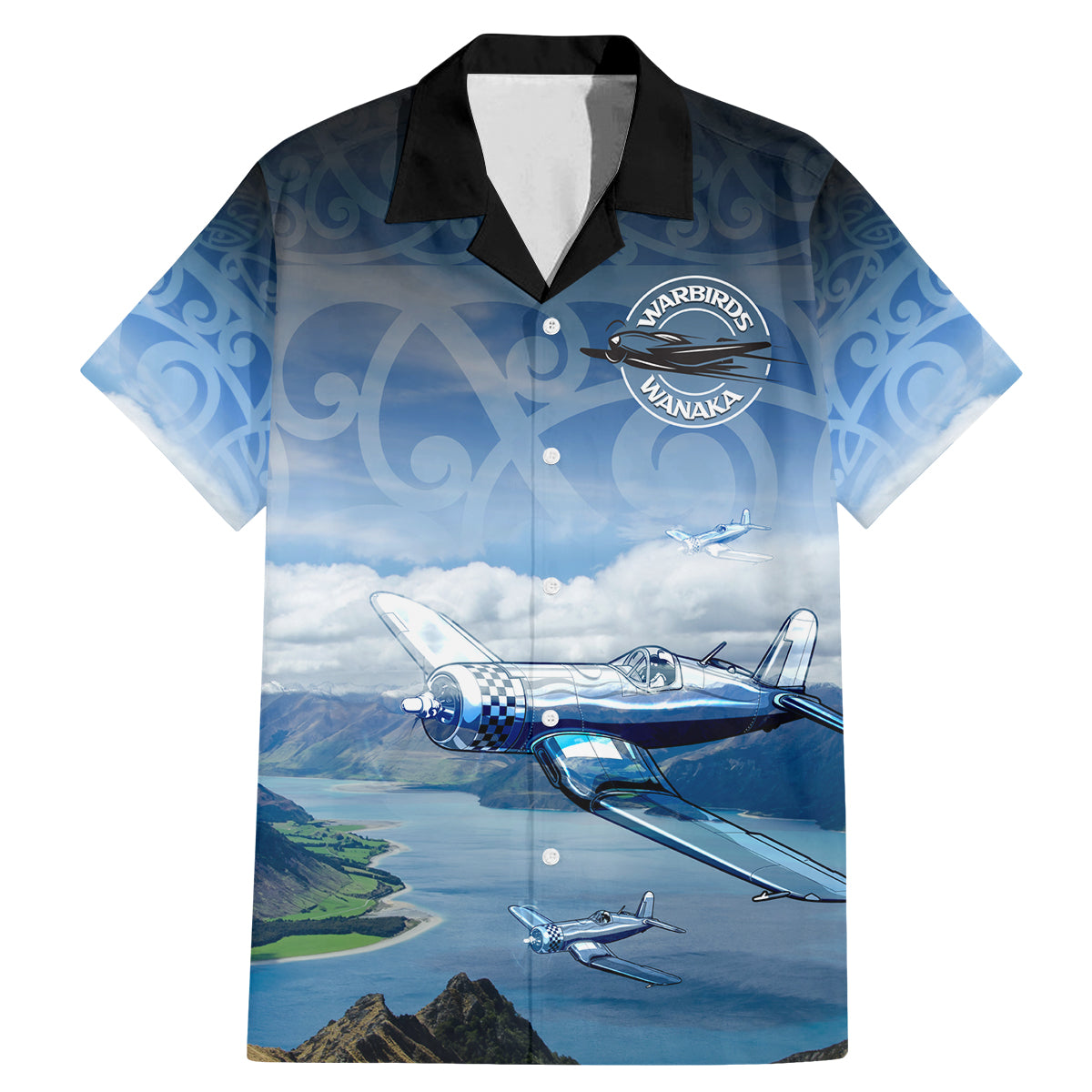 New Zealand Wanaka Air Show Family Matching Mermaid Dress and Hawaiian Shirt With Maori Pattern LT05 Dad's Shirt - Short Sleeve Blue - Polynesian Pride