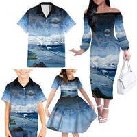 New Zealand Wanaka Air Show Family Matching Off The Shoulder Long Sleeve Dress and Hawaiian Shirt With Maori Pattern LT05 - Polynesian Pride