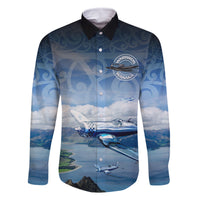 New Zealand Wanaka Air Show Family Matching Off Shoulder Short Dress and Hawaiian Shirt With Maori Pattern LT05 Dad's Shirt - Long Sleeve Blue - Polynesian Pride