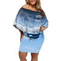 New Zealand Wanaka Air Show Family Matching Off Shoulder Short Dress and Hawaiian Shirt With Maori Pattern LT05 Mom's Dress Blue - Polynesian Pride