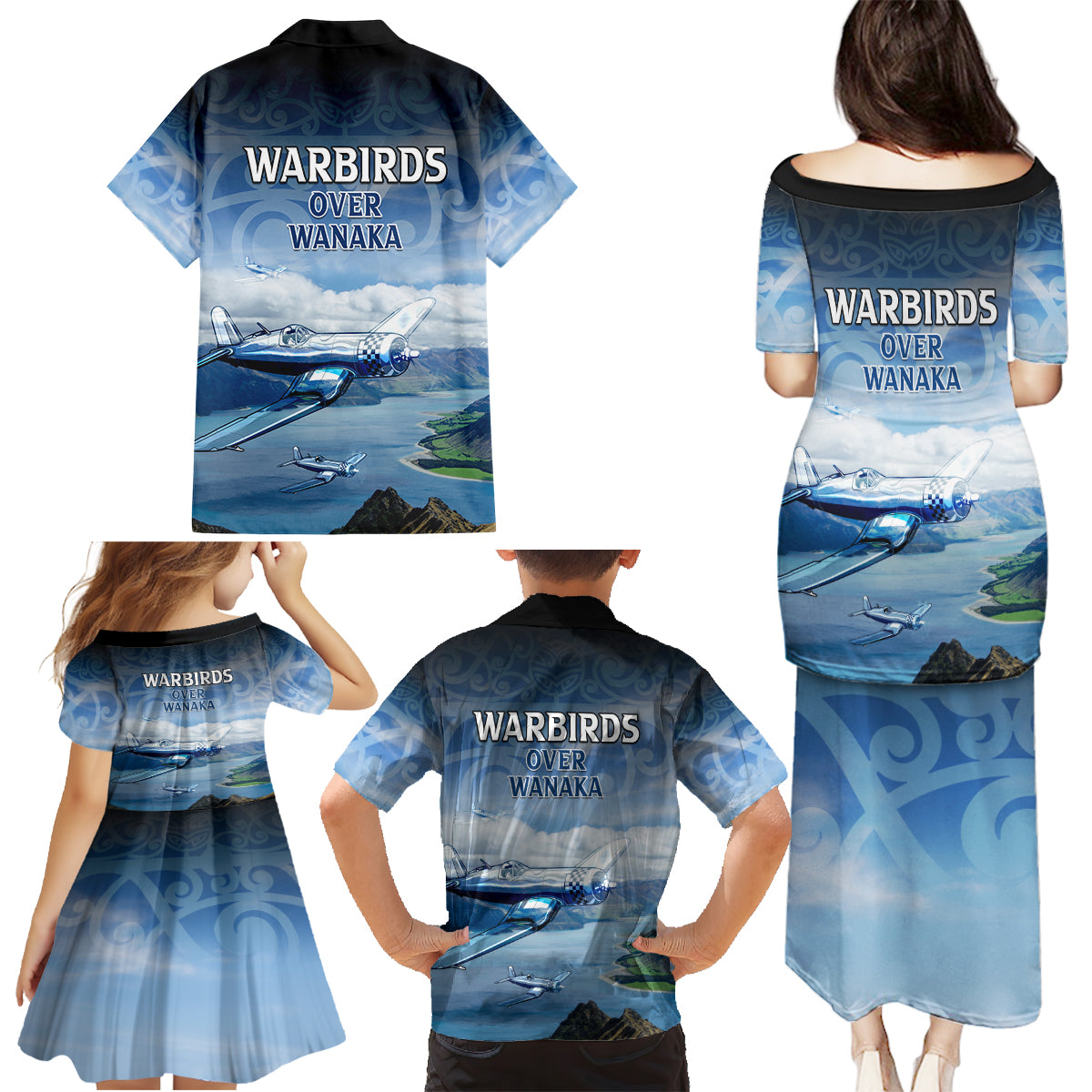 New Zealand Wanaka Air Show Family Matching Puletasi and Hawaiian Shirt With Maori Pattern LT05 - Polynesian Pride