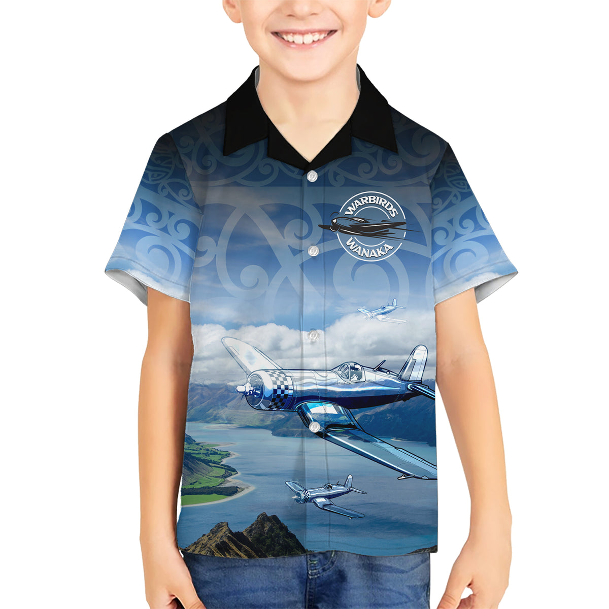 New Zealand Wanaka Air Show Kid Hawaiian Shirt With Maori Pattern LT05 Kid Blue - Polynesian Pride