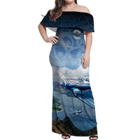 New Zealand Wanaka Air Show Off Shoulder Maxi Dress With Maori Pattern LT05 Women Blue - Polynesian Pride