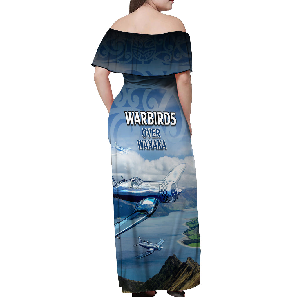 New Zealand Wanaka Air Show Off Shoulder Maxi Dress With Maori Pattern LT05 - Polynesian Pride