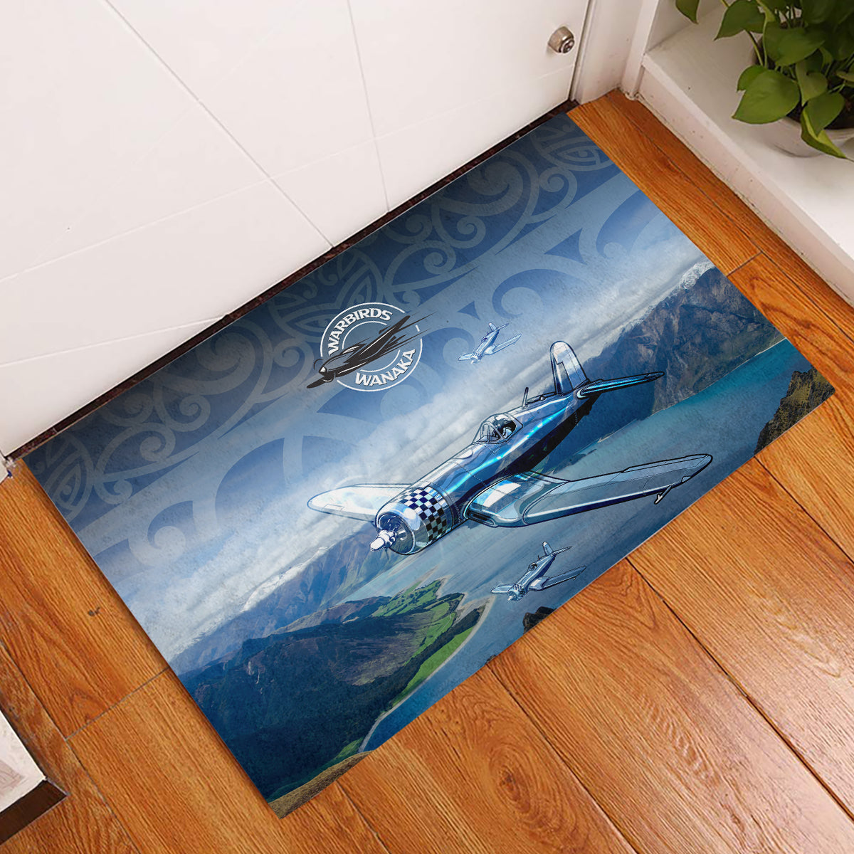 New Zealand Wanaka Air Show Rubber Doormat With Maori Pattern