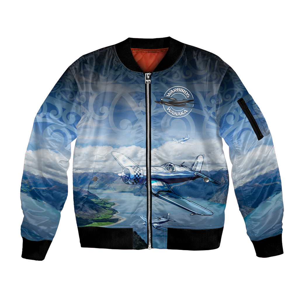 New Zealand Wanaka Air Show Sleeve Zip Bomber Jacket With Maori Pattern LT05 Unisex Blue - Polynesian Pride