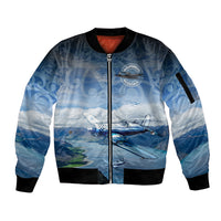 New Zealand Wanaka Air Show Sleeve Zip Bomber Jacket With Maori Pattern LT05 Unisex Blue - Polynesian Pride