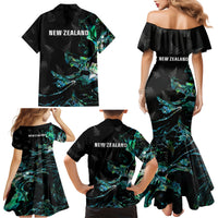New Zealand Marathon Family Matching Mermaid Dress and Hawaiian Shirt Silver Fern Paua Shell Simple Style LT05 - Polynesian Pride