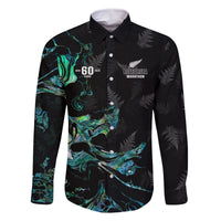 New Zealand Marathon Family Matching Mermaid Dress and Hawaiian Shirt Silver Fern Paua Shell Simple Style LT05 Dad's Shirt - Long Sleeve Black - Polynesian Pride