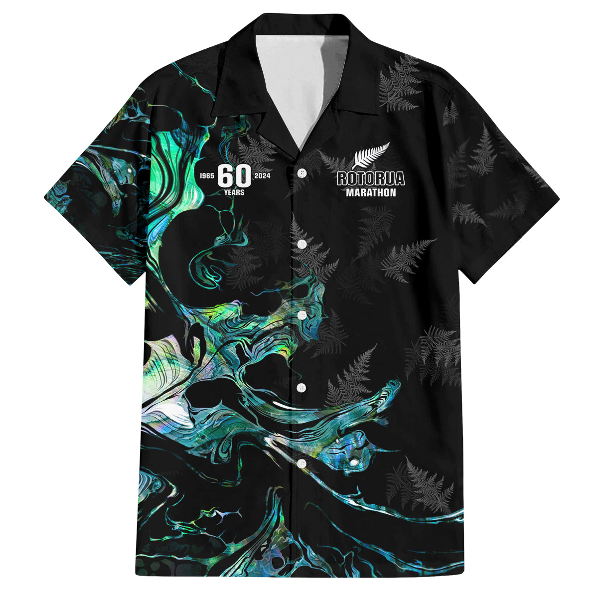 New Zealand Marathon Family Matching Off The Shoulder Long Sleeve Dress and Hawaiian Shirt Silver Fern Paua Shell Simple Style LT05 Dad's Shirt - Short Sleeve Black - Polynesian Pride