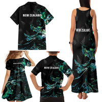 New Zealand Marathon Family Matching Tank Maxi Dress and Hawaiian Shirt Silver Fern Paua Shell Simple Style LT05 - Polynesian Pride
