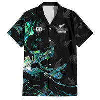 New Zealand Marathon Family Matching Tank Maxi Dress and Hawaiian Shirt Silver Fern Paua Shell Simple Style LT05 Dad's Shirt - Short Sleeve Black - Polynesian Pride