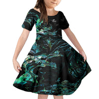 New Zealand Marathon Kid Short Sleeve Dress Silver Fern Paua Shell Simple Style LT05 KID Black - Polynesian Pride