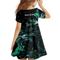 New Zealand Marathon Kid Short Sleeve Dress Silver Fern Paua Shell Simple Style LT05 - Polynesian Pride