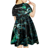 New Zealand Marathon Kid Short Sleeve Dress Silver Fern Paua Shell Simple Style LT05 - Polynesian Pride
