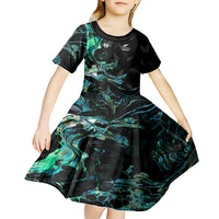 New Zealand Marathon Kid Short Sleeve Dress Silver Fern Paua Shell Simple Style LT05 - Polynesian Pride