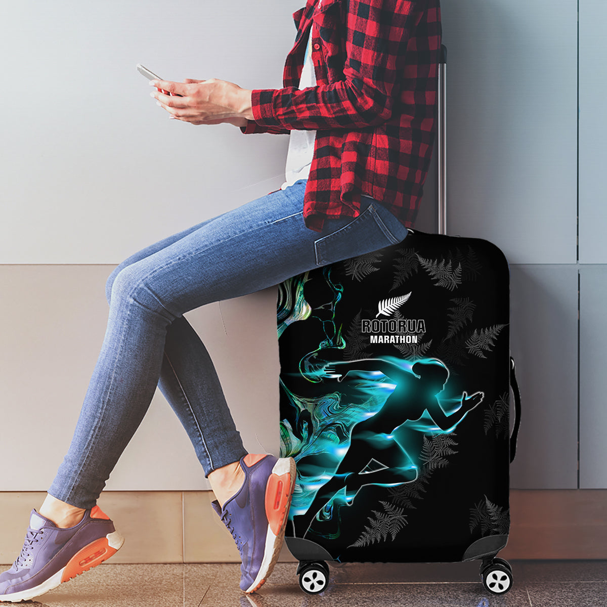 New Zealand Marathon Luggage Cover Silver Fern Paua Shell Simple Style