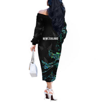 New Zealand Marathon Off The Shoulder Long Sleeve Dress Silver Fern Paua Shell Simple Style LT05 - Polynesian Pride