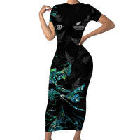 New Zealand Marathon Short Sleeve Bodycon Dress Silver Fern Paua Shell Simple Style LT05 Long Dress Black - Polynesian Pride