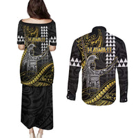 Hawaii King Kamehameha The Great Couples Matching Puletasi and Long Sleeve Button Shirt Gold Tribal Tattoo LT05 - Polynesian Pride