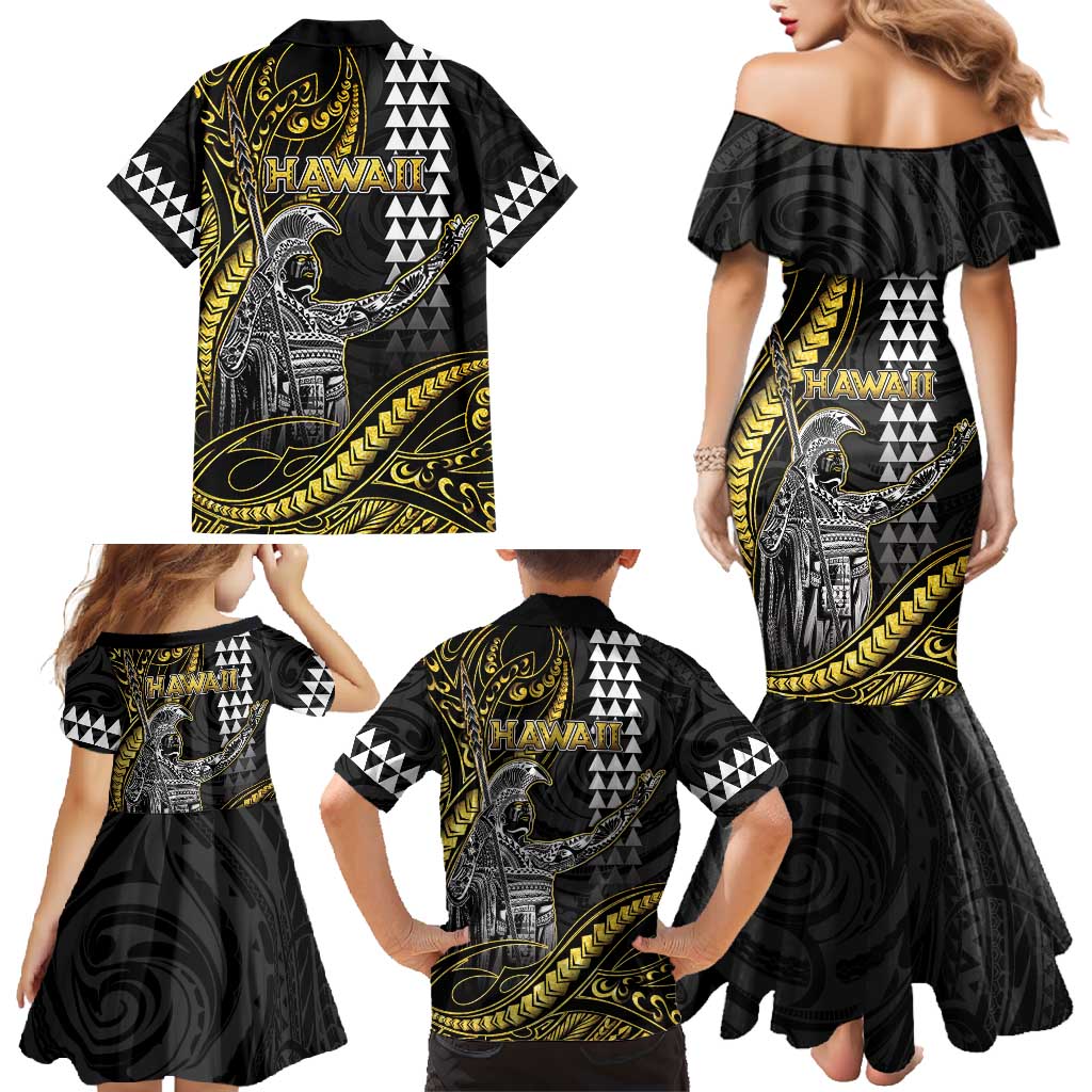 Hawaii King Kamehameha The Great Family Matching Mermaid Dress and Hawaiian Shirt Gold Tribal Tattoo LT05 - Polynesian Pride