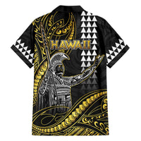 Hawaii King Kamehameha The Great Family Matching Off The Shoulder Long Sleeve Dress and Hawaiian Shirt Gold Tribal Tattoo LT05 - Polynesian Pride