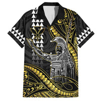 Hawaii King Kamehameha The Great Family Matching Off Shoulder Maxi Dress and Hawaiian Shirt Gold Tribal Tattoo LT05 Dad's Shirt - Short Sleeve Gold - Polynesian Pride