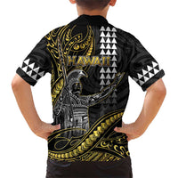 Hawaii King Kamehameha The Great Family Matching Short Sleeve Bodycon Dress and Hawaiian Shirt Gold Tribal Tattoo LT05 - Polynesian Pride