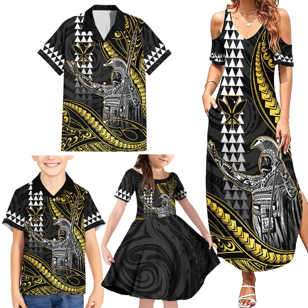 Hawaii King Kamehameha The Great Family Matching Summer Maxi Dress and Hawaiian Shirt Gold Tribal Tattoo LT05 - Polynesian Pride