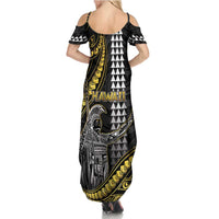 Hawaii King Kamehameha The Great Family Matching Summer Maxi Dress and Hawaiian Shirt Gold Tribal Tattoo LT05 - Polynesian Pride