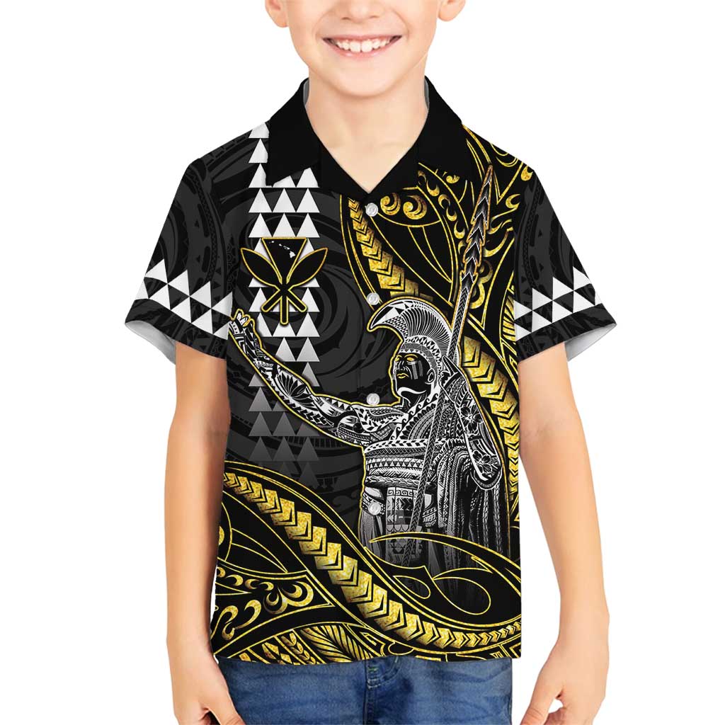 Hawaii King Kamehameha The Great Family Matching Summer Maxi Dress and Hawaiian Shirt Gold Tribal Tattoo LT05 Son's Shirt Gold - Polynesian Pride