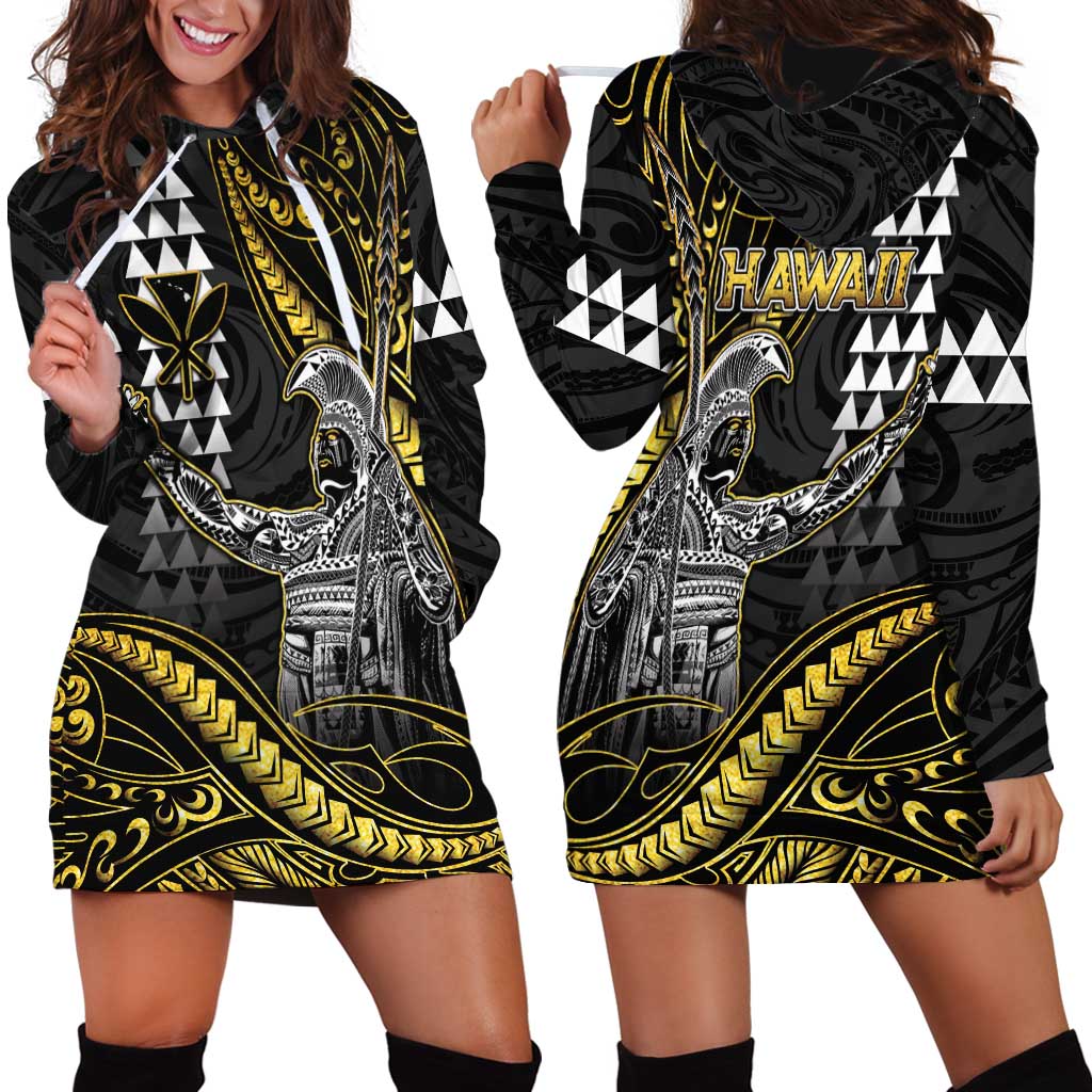 Hawaii King Kamehameha The Great Hoodie Dress Gold Tribal Tattoo LT05 - Polynesian Pride