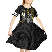 Hawaii King Kamehameha The Great Kid Short Sleeve Dress Gold Tribal Tattoo LT05 - Polynesian Pride